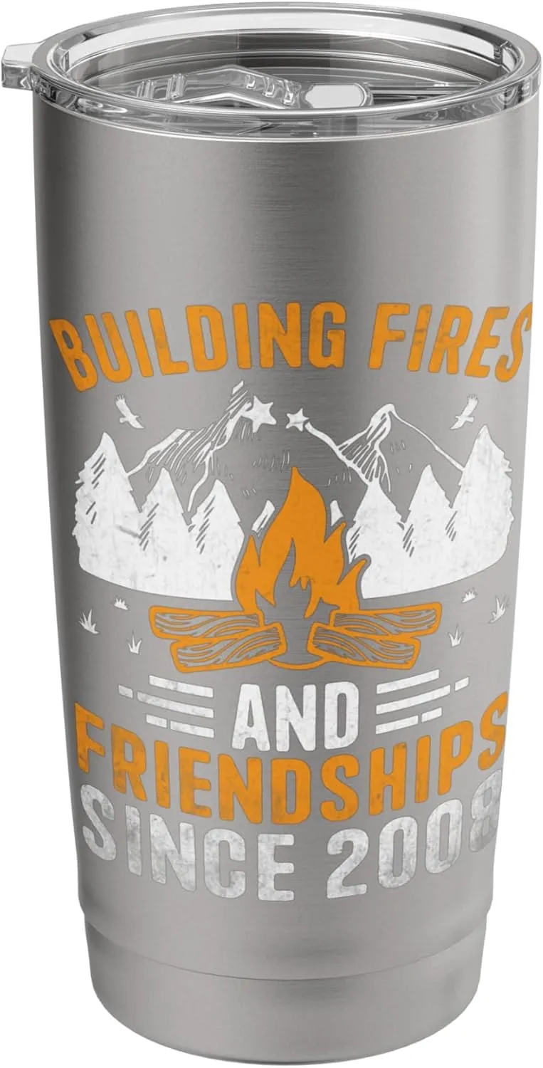 Building Fires And Friendships Since 2008 Camping Scout Stainless Steel Insulated Tumbler