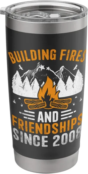 Building Fires And Friendships Since 2008 Camping Scout Stainless Steel Insulated Tumbler
