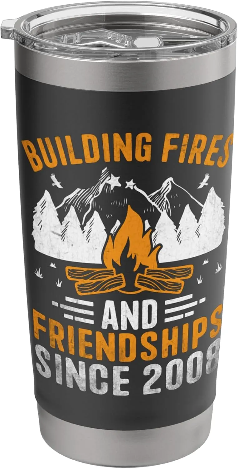 Building Fires And Friendships Since 2008 Camping Scout Stainless Steel Insulated Tumbler