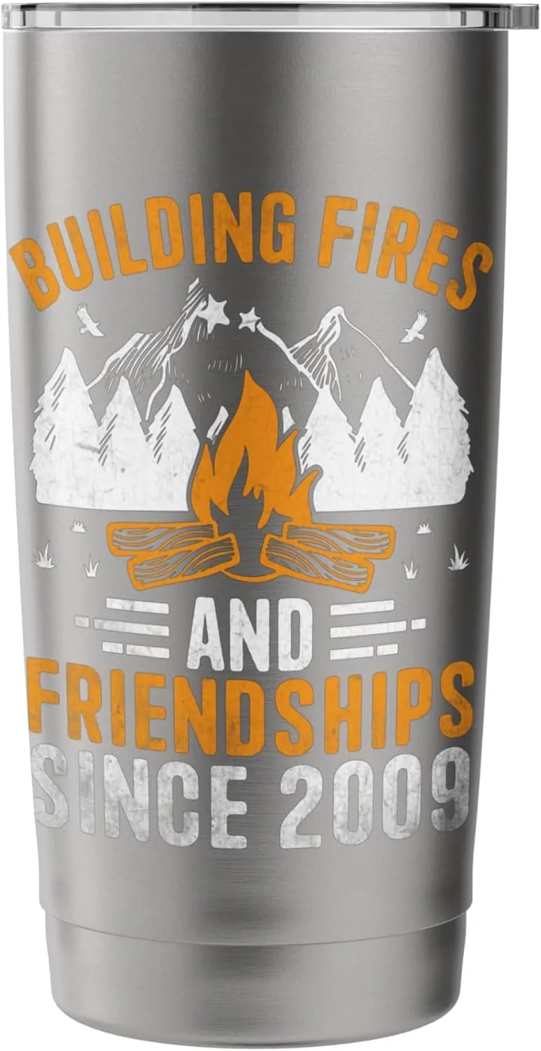 Building Fires And Friendships Since 2009 Camping Scout Stainless Steel Insulated Tumbler