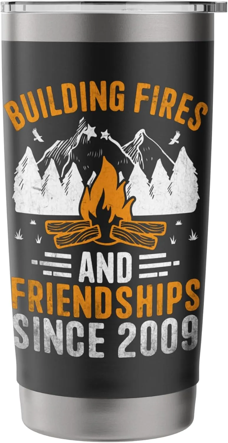 Building Fires And Friendships Since 2009 Camping Scout Stainless Steel Insulated Tumbler