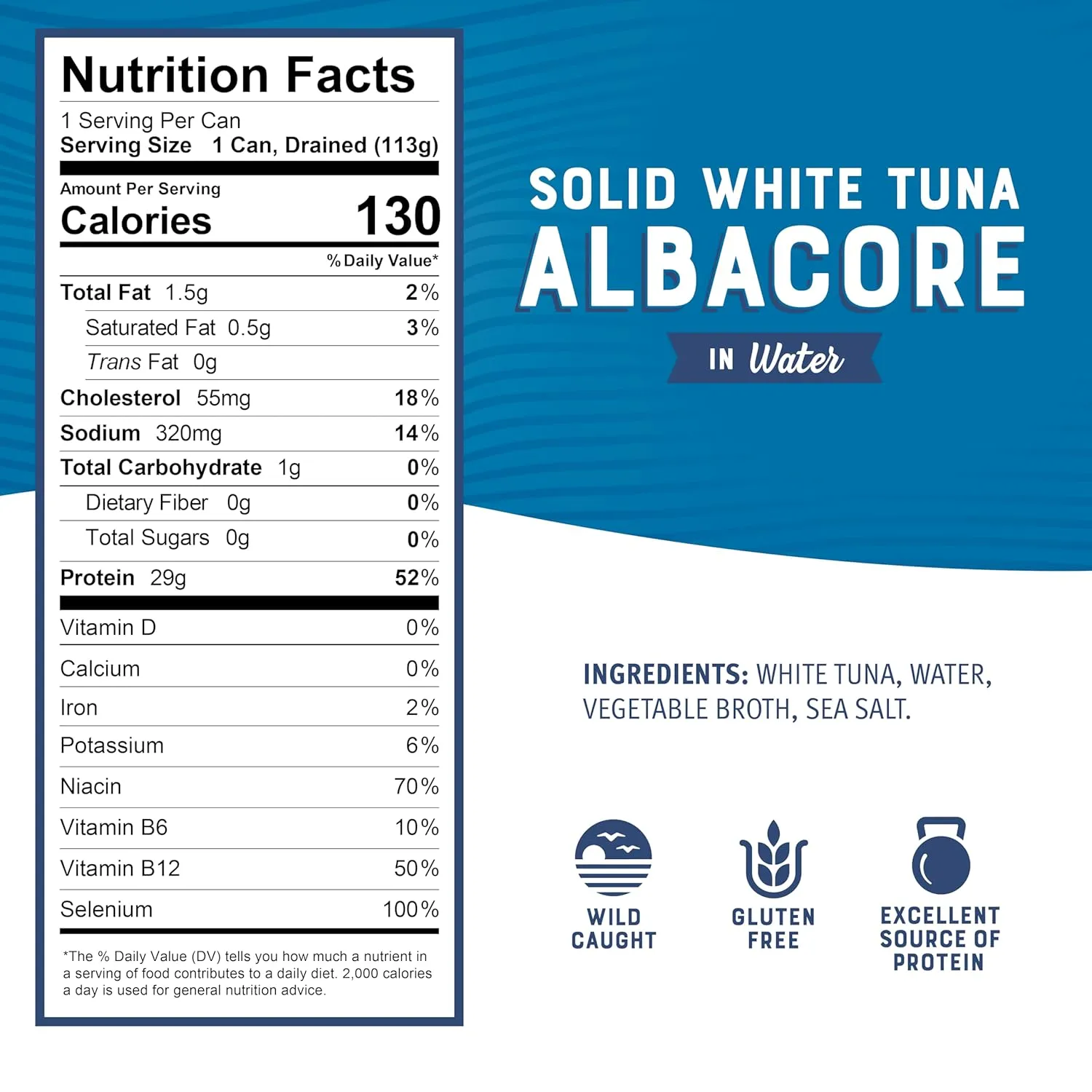 Bumble Bee Solid White Albacore Tuna in Water, 5 oz Can (Pack of 24) - Wild Caught Tuna - 29g Protein per Serving, High in Omega-3s - Non-GMO Project Verified, Gluten Free, Kosher