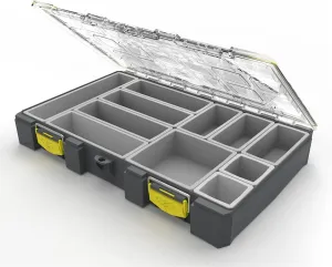 BUZBE Colony 28 Modular, Customizable Waterproof , Dry Box, Plastic Storage Organizer Box, Saltwater Tackle Box, Parts Box, Grey and Yellow