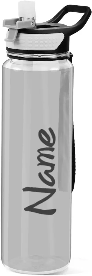 Caikeny Personalized Custom Water Bottle with Straw Grey Sports Bottles BPA-Free Tritan Water Jug with Carrying Strap for Gym Office Outdoor Sports