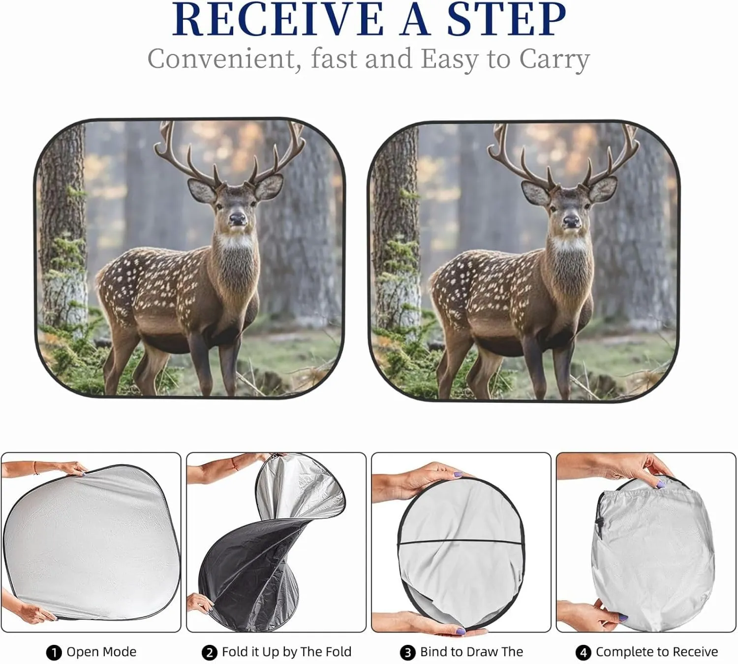 Camouflage Deer Windshield Sun Shade 2 PCS Foldable Car Front Window Sunshade for Sun, Heat and UV Rays Auto Sun Blocker Visor Protector with Storage Bag for Cars, SUVs Medium