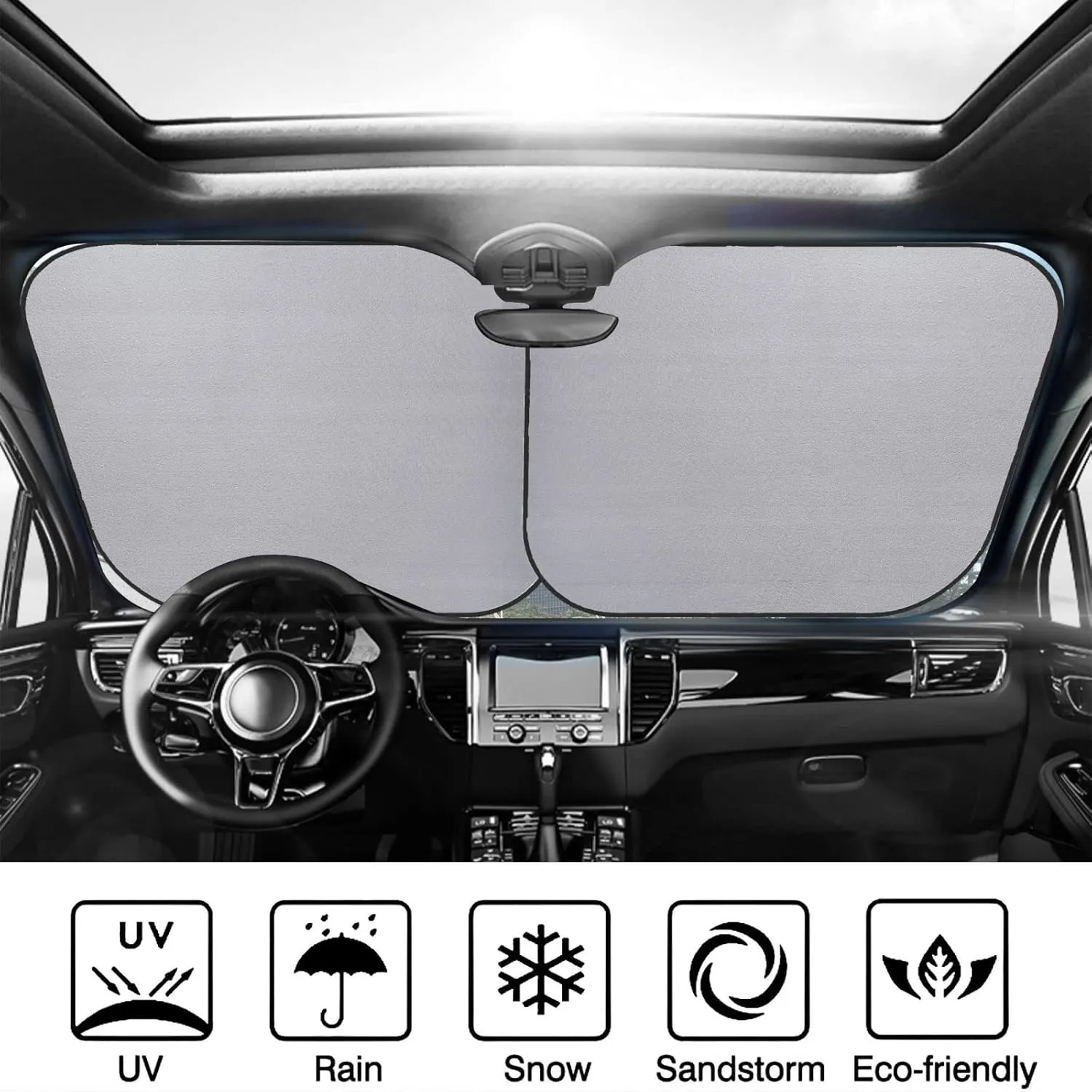 Camouflage Deer Windshield Sun Shade 2 PCS Foldable Car Front Window Sunshade for Sun, Heat and UV Rays Auto Sun Blocker Visor Protector with Storage Bag for Cars, SUVs Medium