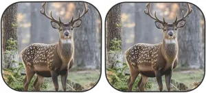 Camouflage Deer Windshield Sun Shade 2 PCS Foldable Car Front Window Sunshade for Sun, Heat and UV Rays Auto Sun Blocker Visor Protector with Storage Bag for Cars, SUVs Medium