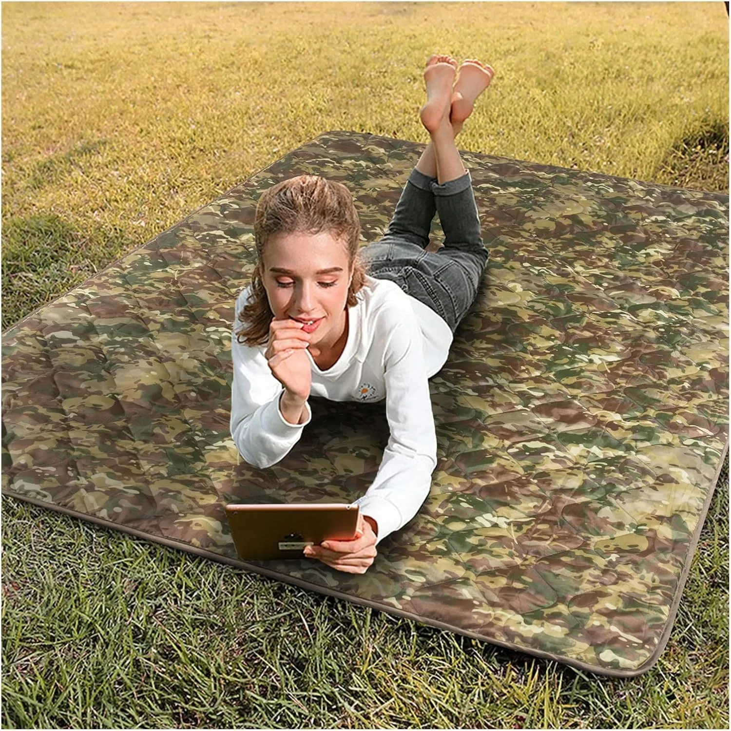 Camouflage Quilt Camping Blanket Beach Hiking Tourist Mattress Pad Portable Travel Picnic Mat Ground Sheet Sleep Cover (Color : BDU, Size : A)