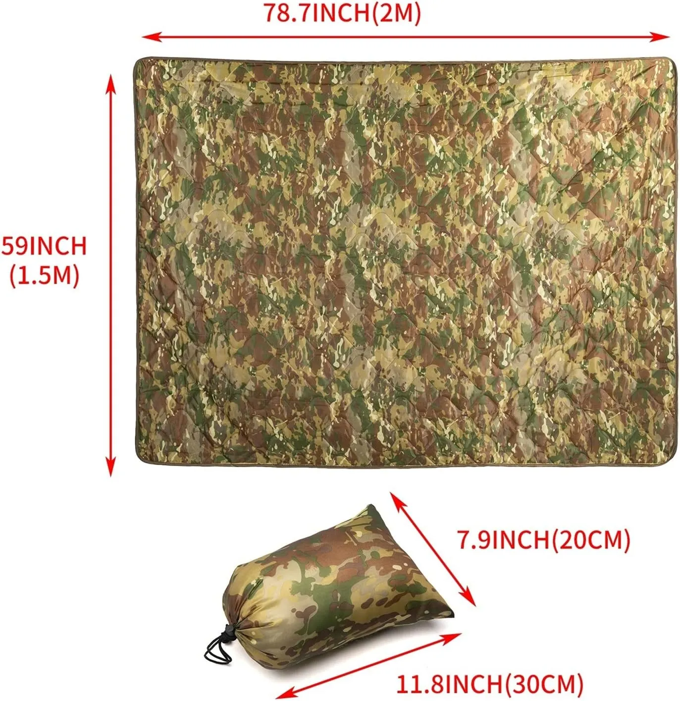 Camouflage Quilt Camping Blanket Beach Hiking Tourist Mattress Pad Portable Travel Picnic Mat Ground Sheet Sleep Cover (Color : BDU, Size : A)