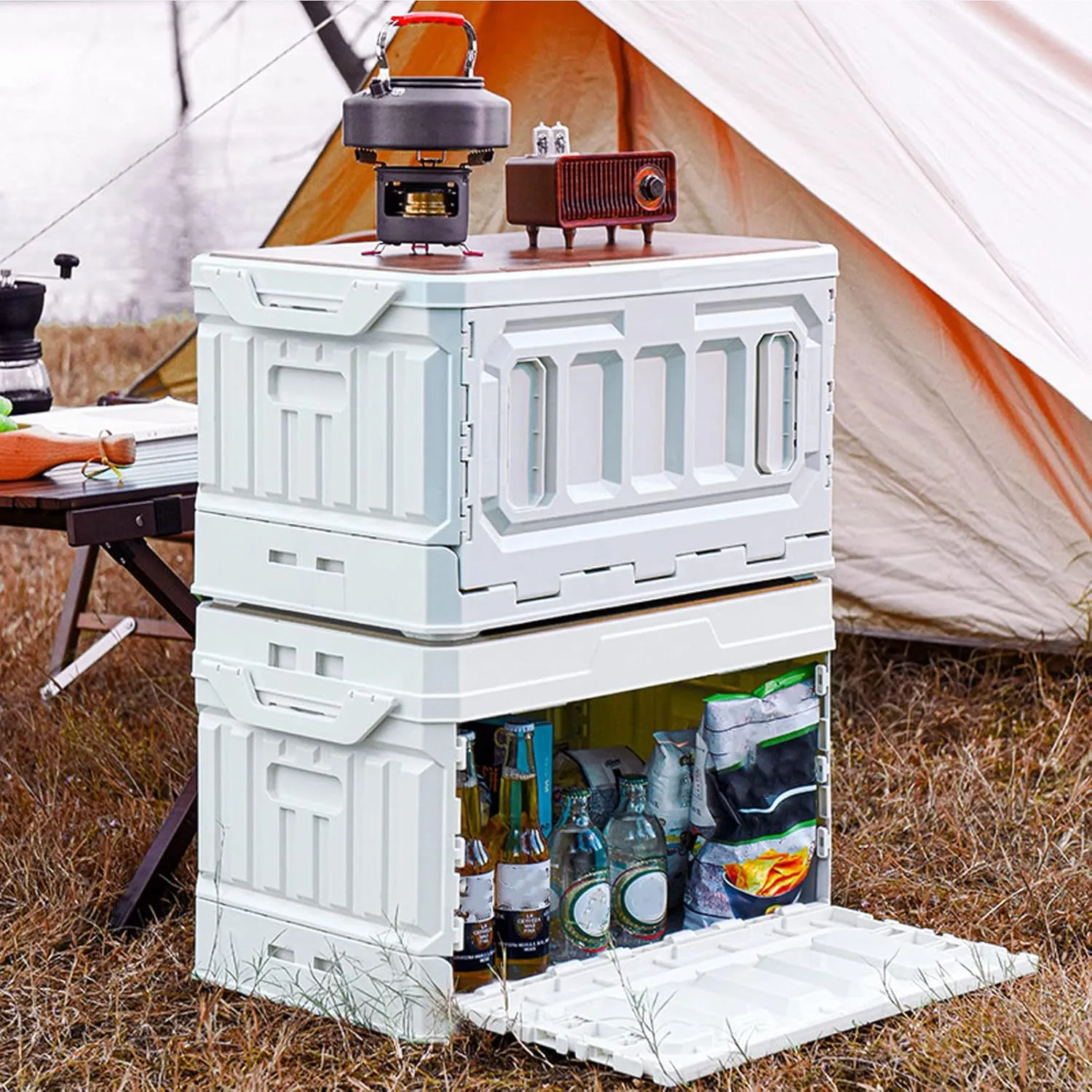 Camping Box, Stackable Large Capacity Foldable Portable Storage Bin 95L for Convenient Camping, Easy to Store, Organization