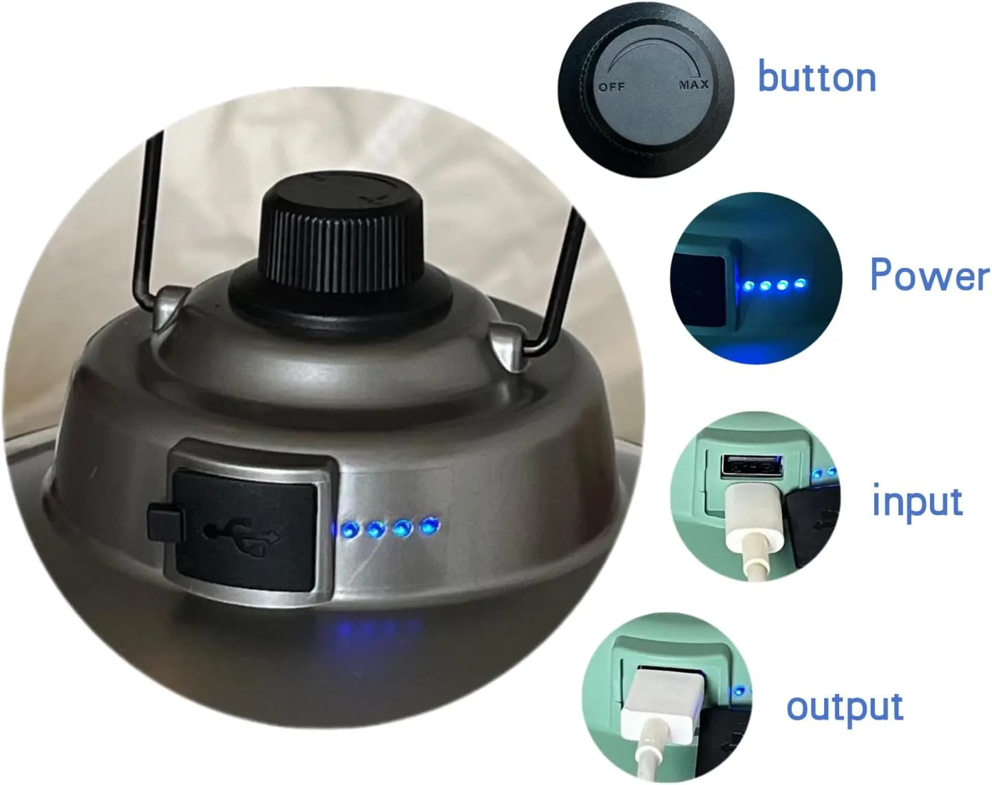 Camping Lights Camping Essentials IPX4 Waterproof Rating Three Lighting Modes Suitable for Camping, Yard and Hiking can Charge Various Electronic devices-1pack (Tranquil Gray)
