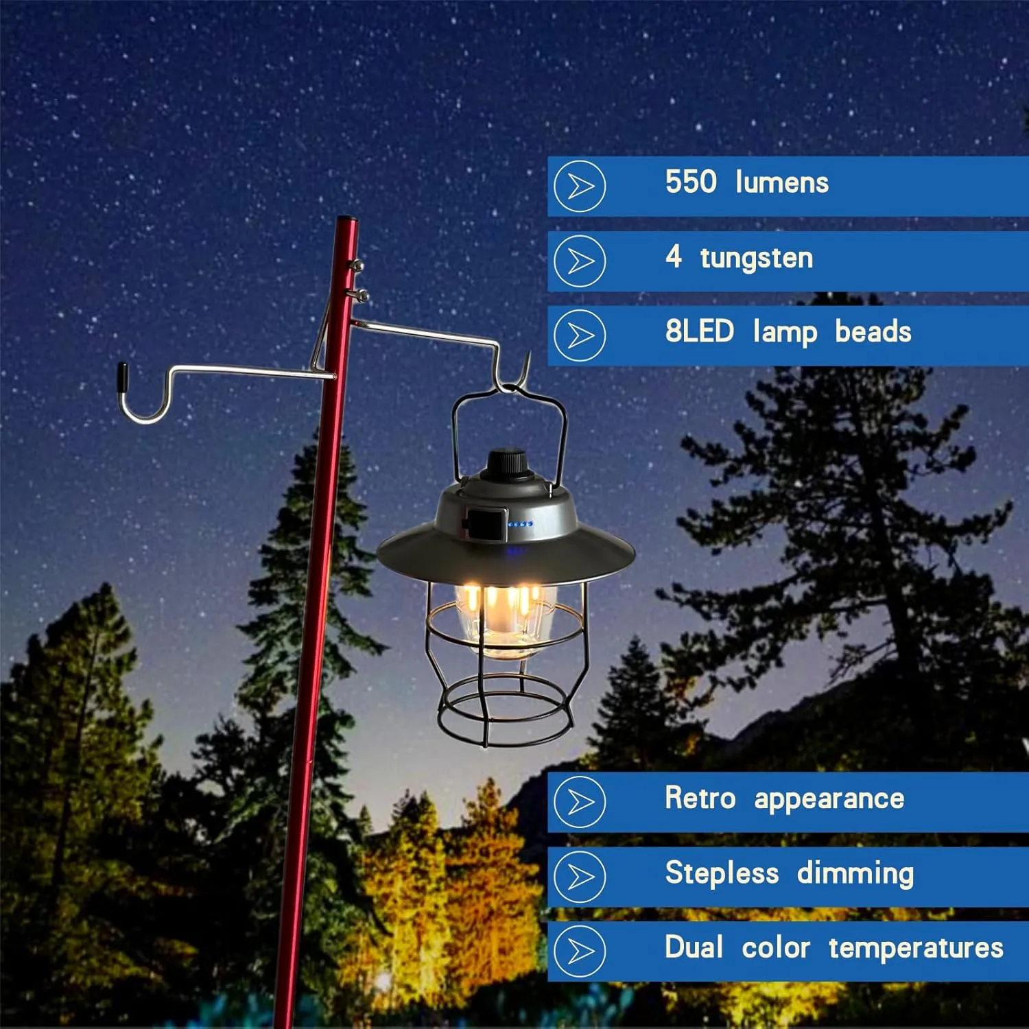 Camping Lights Camping Essentials IPX4 Waterproof Rating Three Lighting Modes Suitable for Camping, Yard and Hiking can Charge Various Electronic devices-1pack (Tranquil Gray)