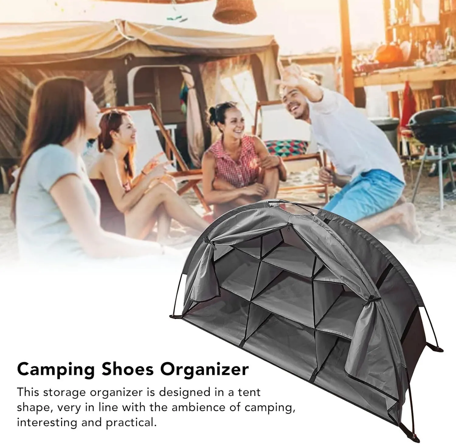 Camping Shoes Organizer, 9 Shelf Camping Shoes Storage Tent Large Capacity Foldable Portable Camping Storage Cabinet