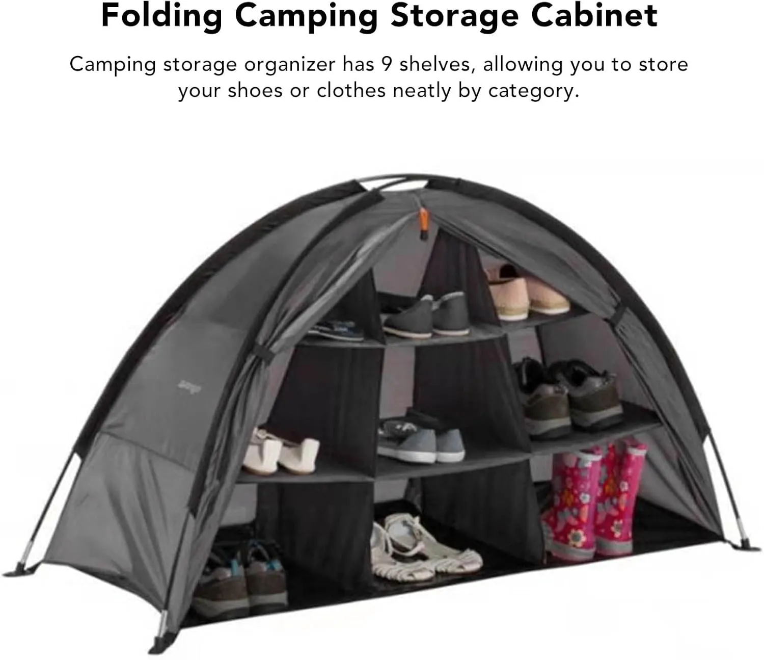 Camping Shoes Organizer, 9 Shelf Camping Shoes Storage Tent Large Capacity Foldable Portable Camping Storage Cabinet