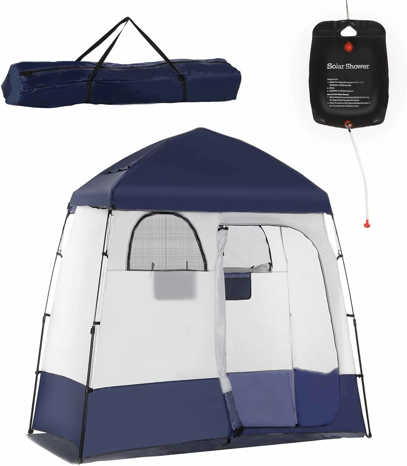 Camping Shower Tent - Instant Setup 2 Room Privacy Shelter w/20L Shower Bag, 2000mm Waterproof Enclosure & Detachable Floor, Portable Bathroom Tent for Beach/Camping/RV