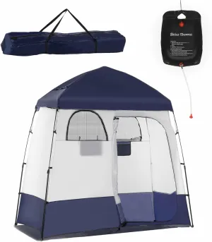 Camping Shower Tent - Instant Setup 2 Room Privacy Shelter w/20L Shower Bag, 2000mm Waterproof Enclosure & Detachable Floor, Portable Bathroom Tent for Beach/Camping/RV