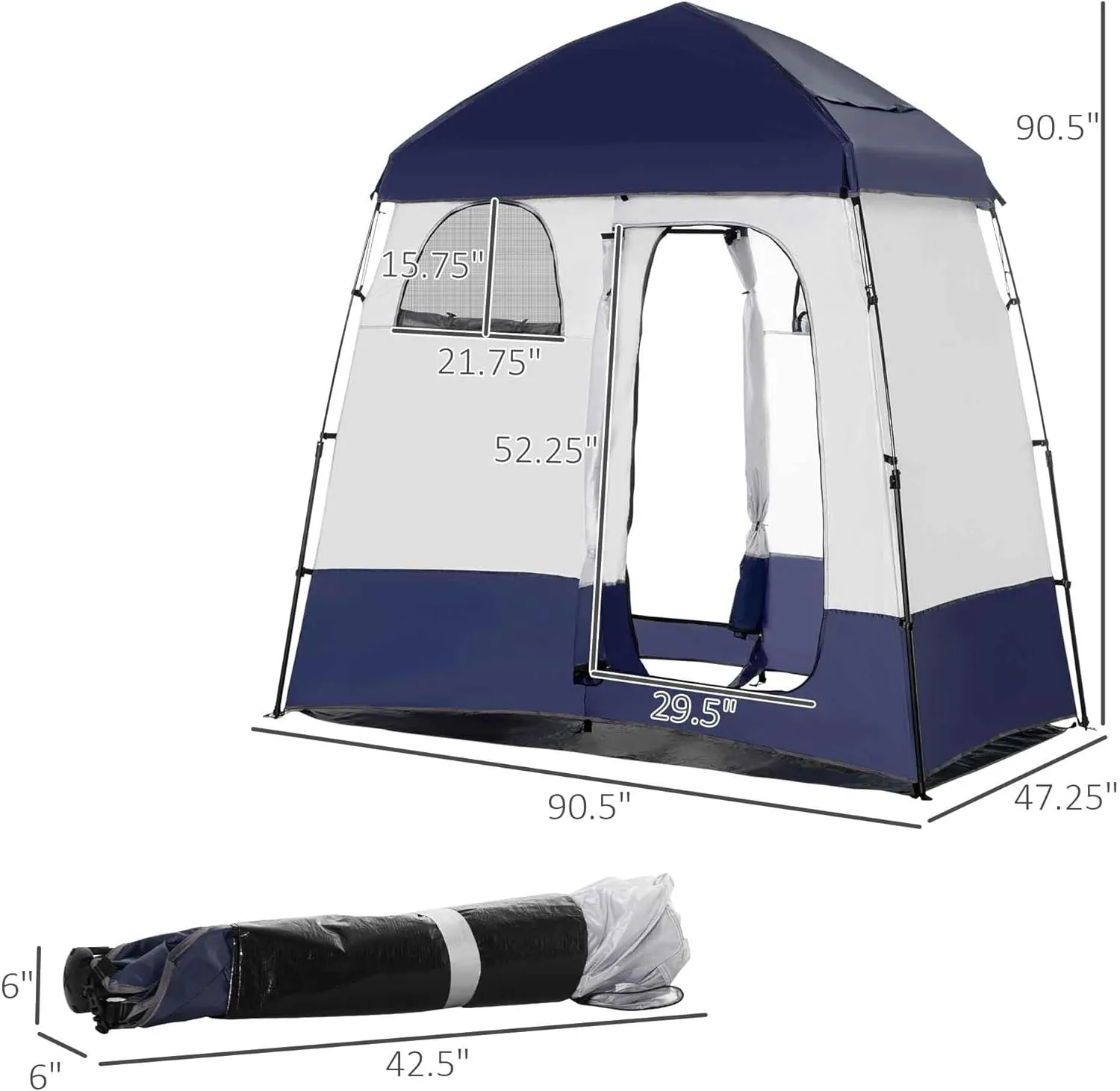 Camping Shower Tent - Instant Setup 2 Room Privacy Shelter w/20L Shower Bag, 2000mm Waterproof Enclosure & Detachable Floor, Portable Bathroom Tent for Beach/Camping/RV
