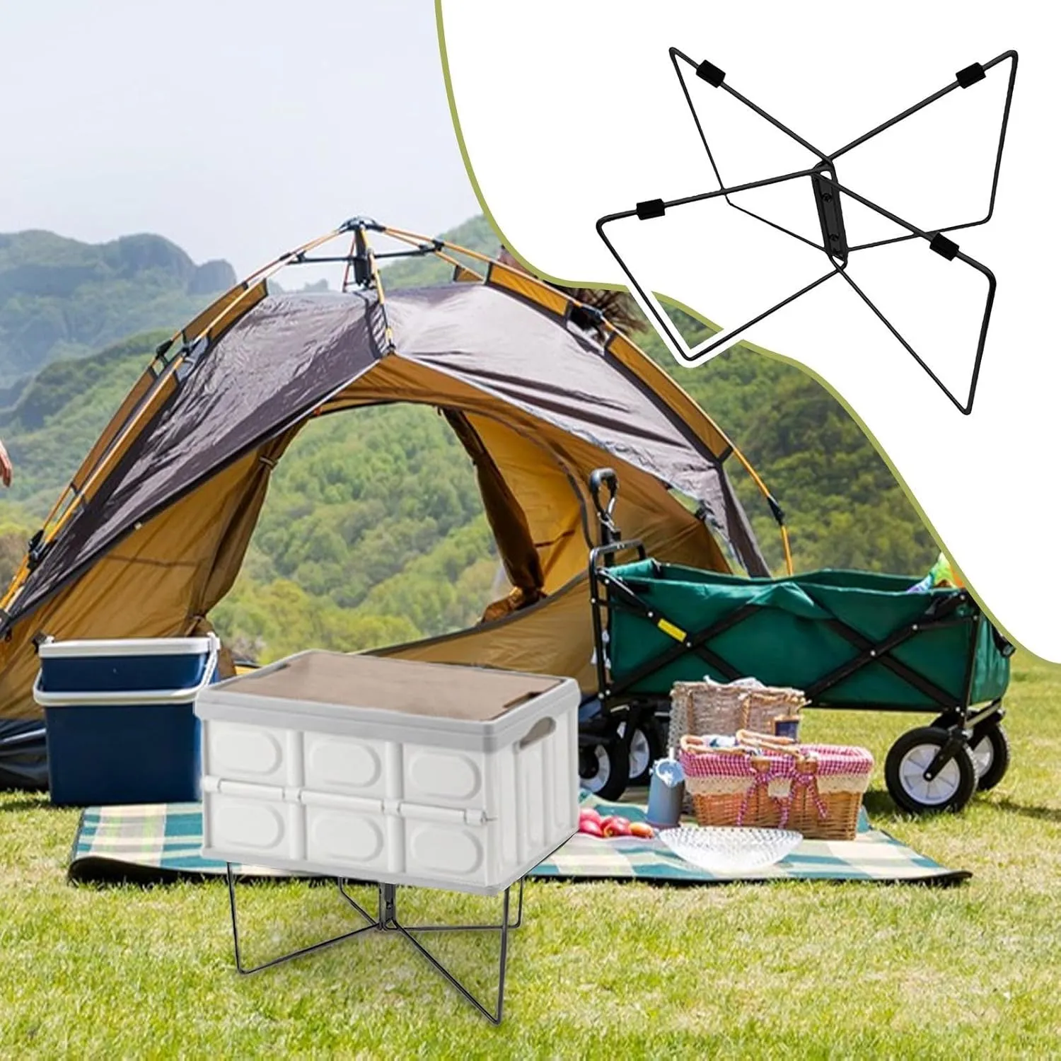 Camping Storage Box Stand - Foldable Cooler Stand | Anti-Moisture Quick Unfold Storage Rack, Quick Unfold Box Stand with Non-Slip Mat Carry Bag, Insulated Storage Box Base, Stainless Folding Stand