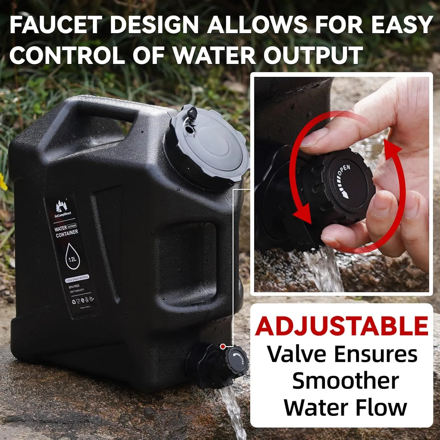Camping Water Container - 3.2 Gallan Water Jug with Spigot| Portable Water Tank for Outdoor Hiking Picnic Supplies-Black