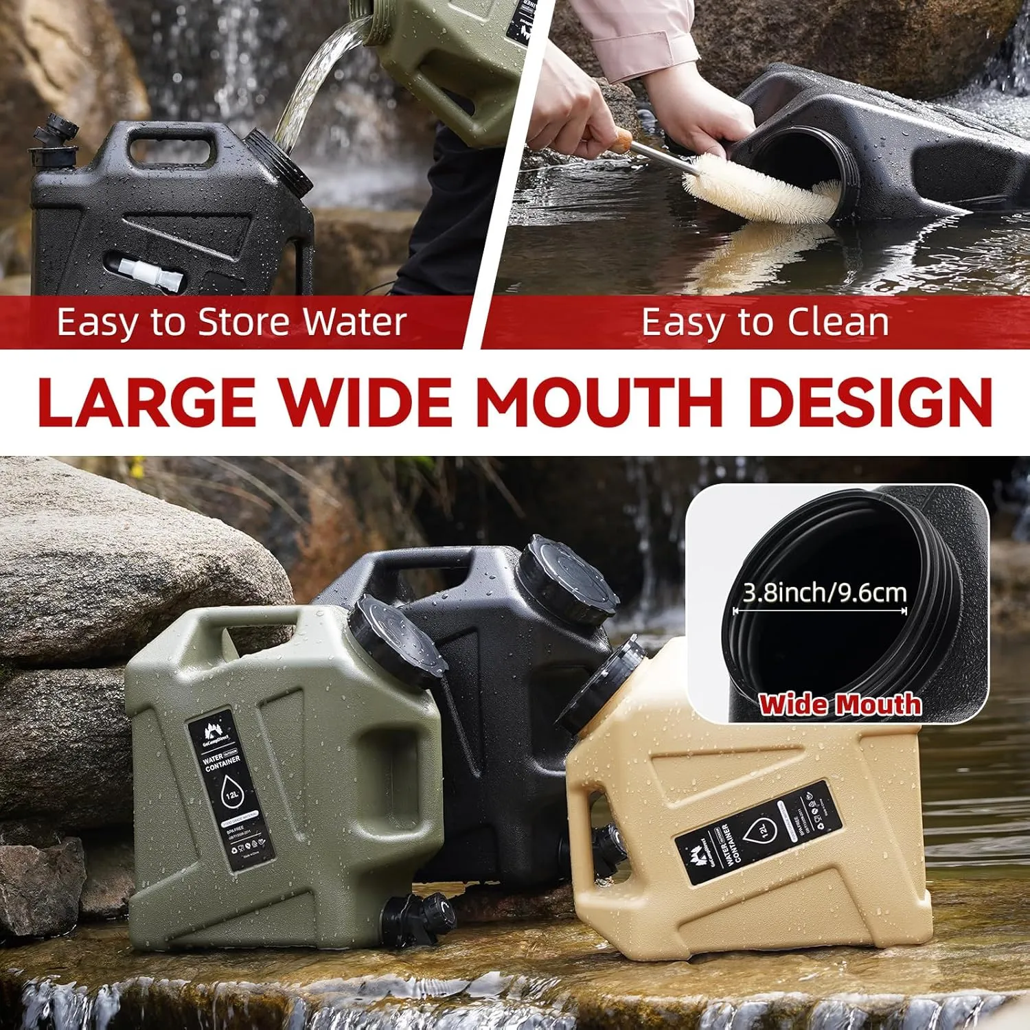 Camping Water Container - 3.2 Gallan Water Jug with Spigot| Portable Water Tank for Outdoor Hiking Picnic Supplies-Black