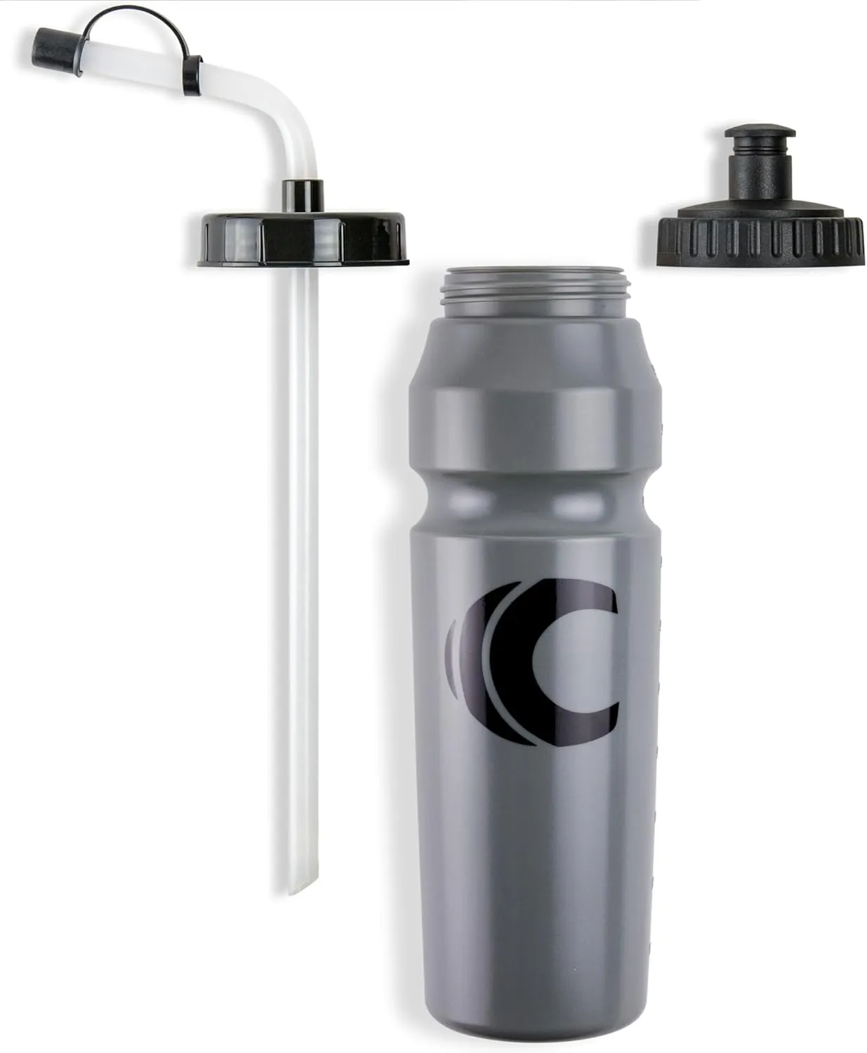 Cannon Sports 1 Liter Sports Water Bottle, BPA-Free, 34 Oz Capacity, Large Mouth, 2 lids (Straw and Squeeze), Great For Helmet Sports Such As Hockey, Lacrosse, Football, Boxing (2 Pack) (Gray)