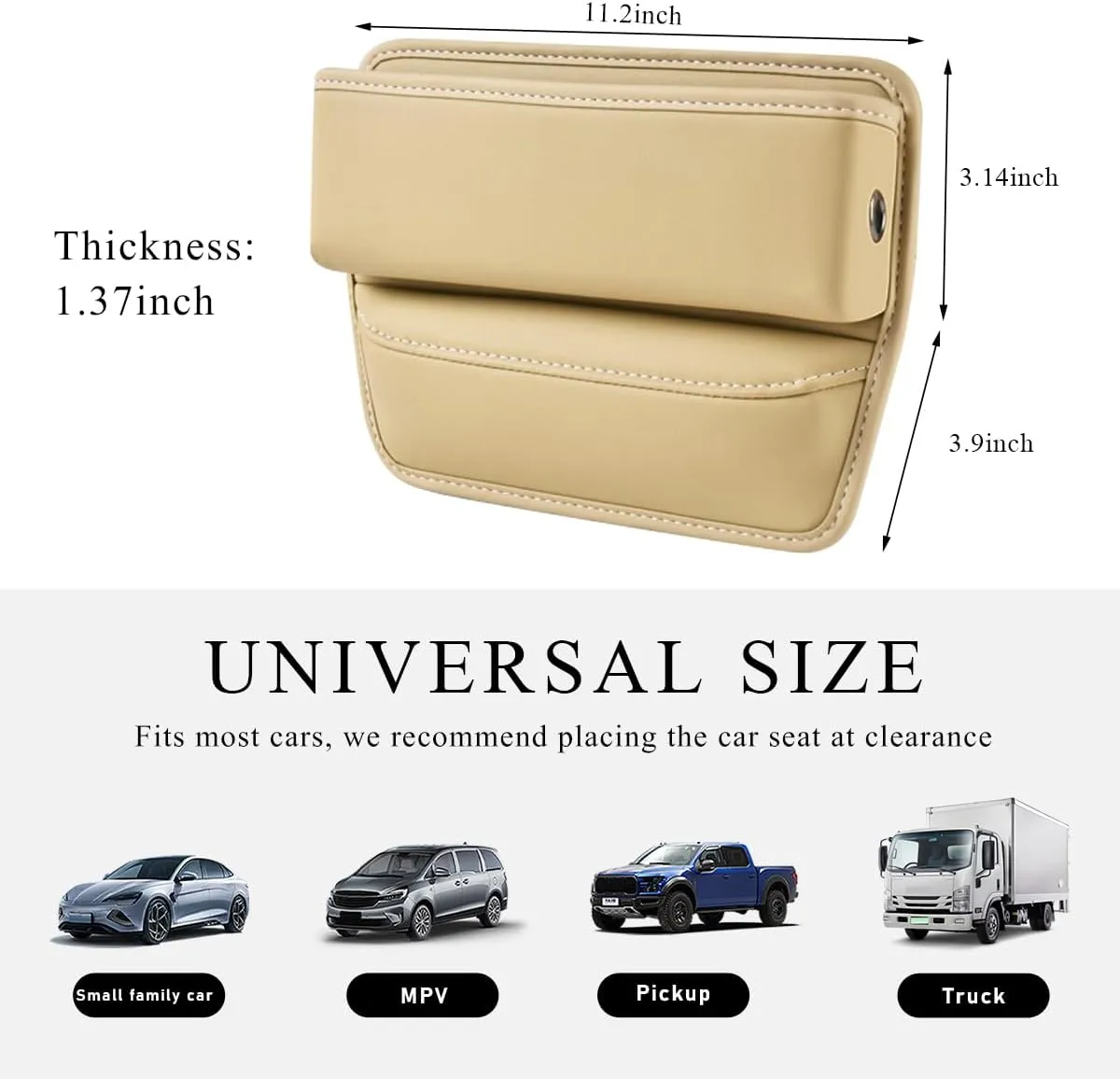 Car Gap Filler, Waterproof Leather Auto Front Seat Gap Filler with Charging Cable Hole, Soft & Foldable Center Console Storage Box for Phones Cards Keys, Car Accessories (Beige)