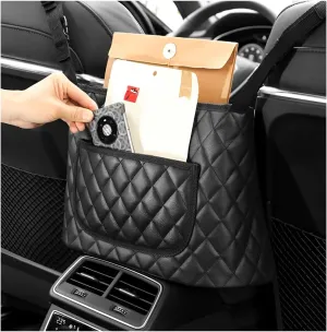 Car Purse Holder Between Seats, Leather Automotive Seat Back Organizer Large Capacity Bag, Front Seat Pocket Handbag Holder & Barrier of Backseat Pet Kids for Most Vehicles