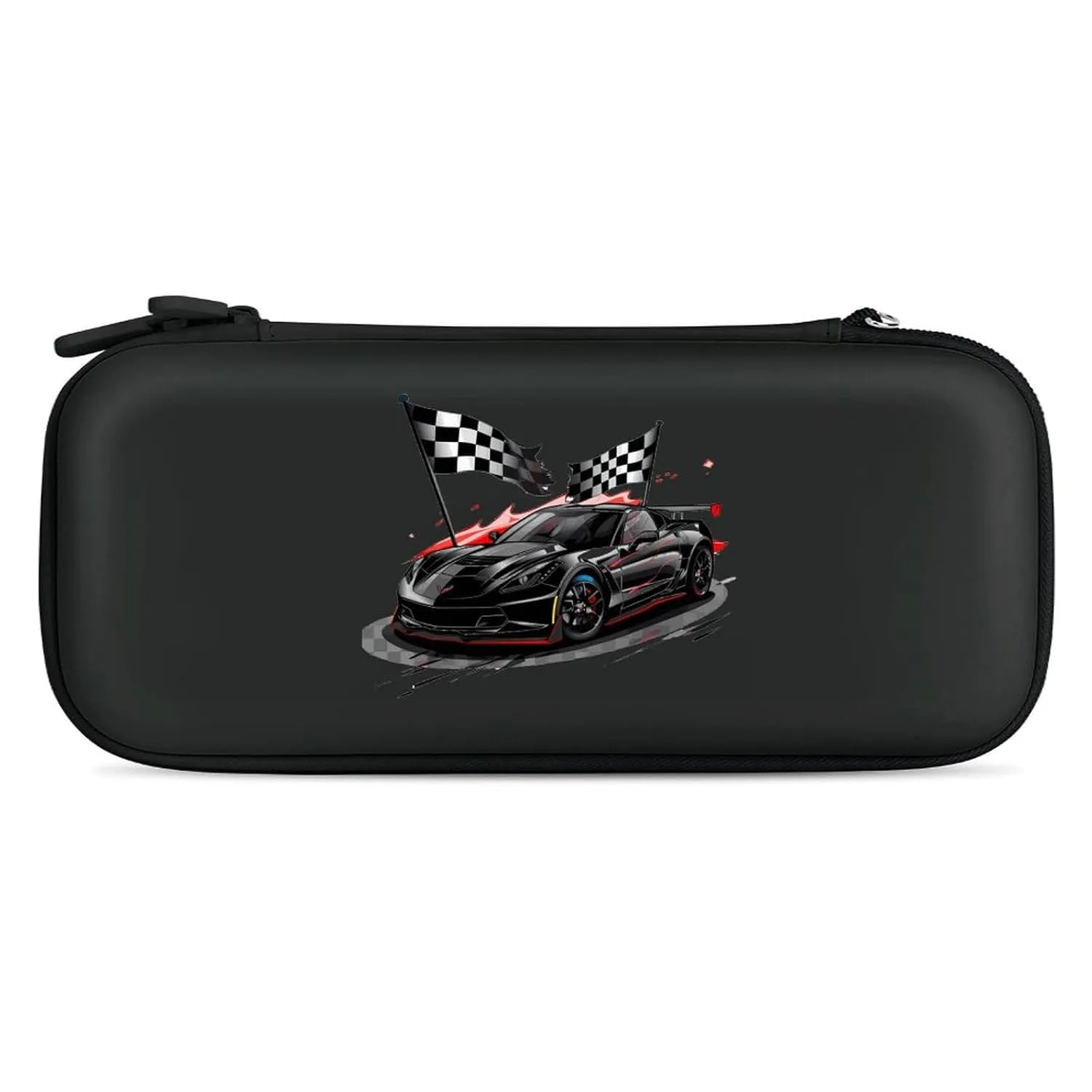 Car Racing Automobile Sport Racer Checkered Flag EVA Carrying Case Compatible for Switch Hard Shell Cute Protective Game Bag Black-style
