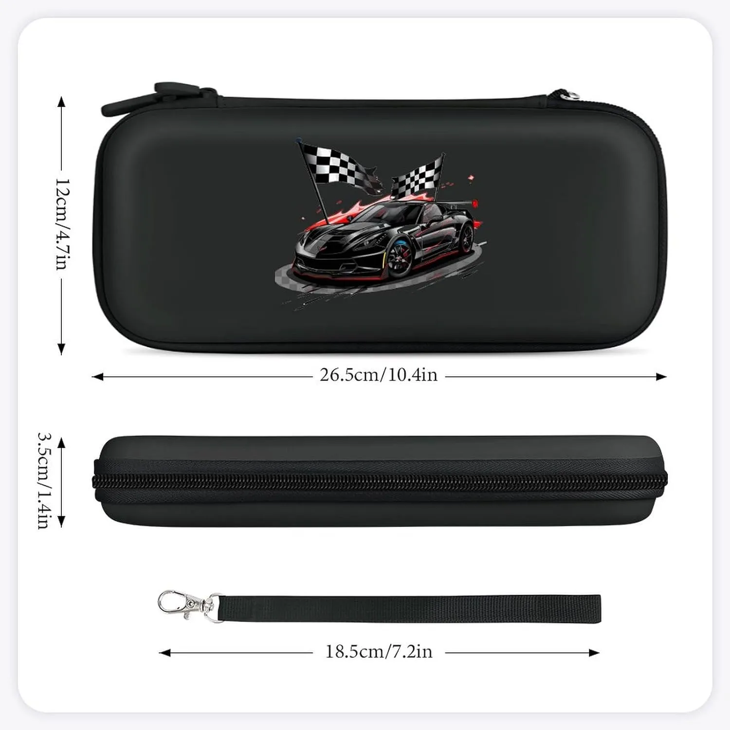 Car Racing Automobile Sport Racer Checkered Flag EVA Carrying Case Compatible for Switch Hard Shell Cute Protective Game Bag Black-style