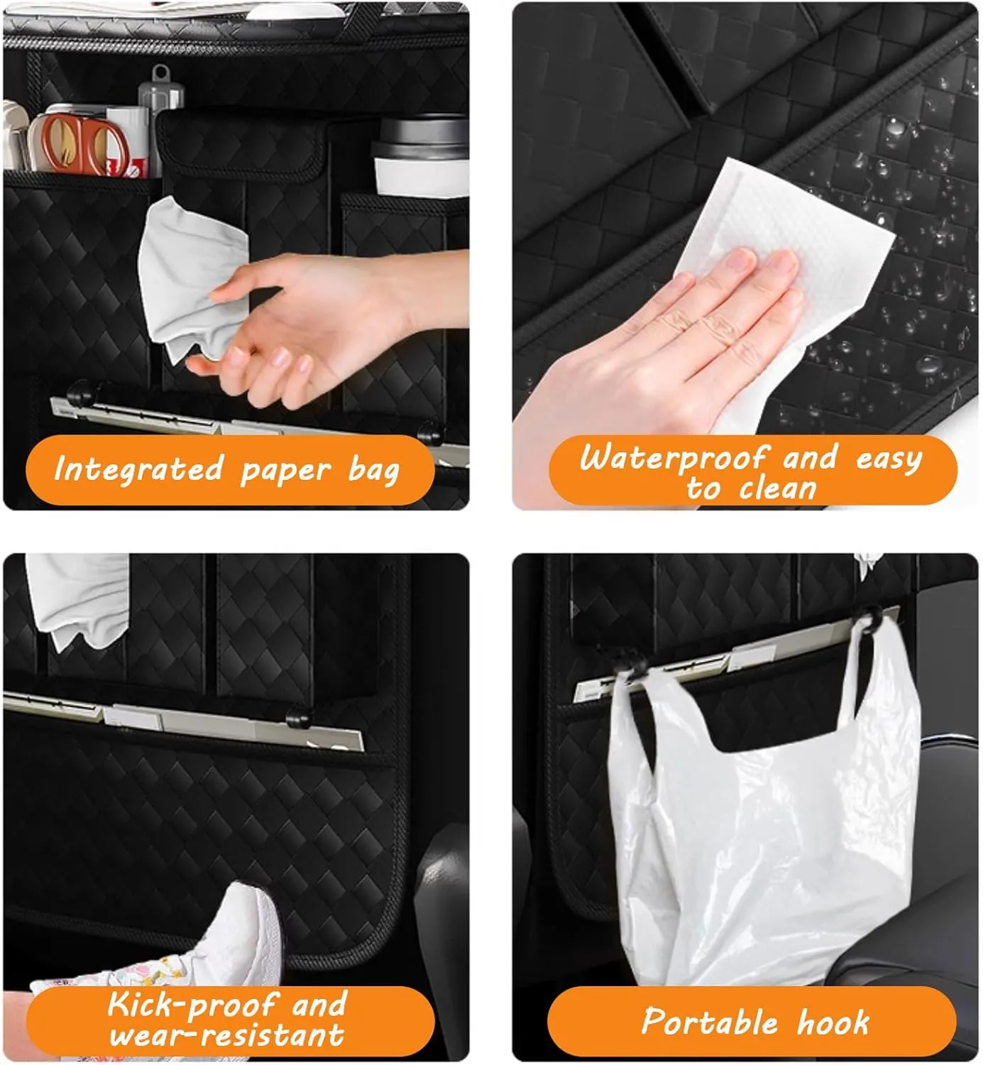 Car Rear Seat Back Storage Bag for Ford Focus 2016-2023,Storage Pockets with Foldable Tray Protectorsm,Kick Mats Travel Accessories,1pc-C
