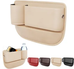 Car Seat Gap Filler,Car Leather Cup Holder Gap Bag,Universal Seat Gap Organizer, Adjustable Car Seat Storage Box, for Phones Glasses Keys Cards (Beige, Driver's Seat)