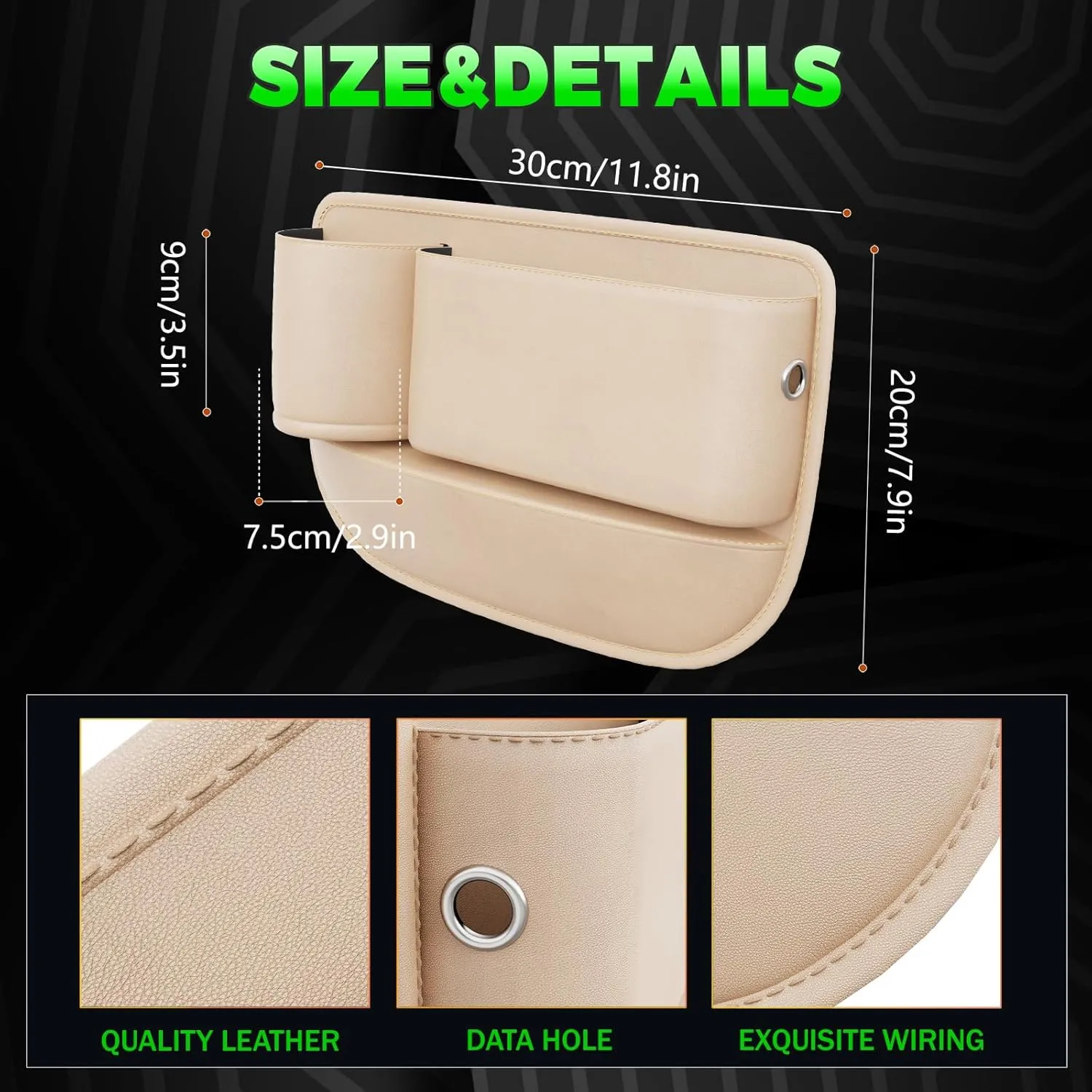 Car Seat Gap Filler,Car Leather Cup Holder Gap Bag,Universal Seat Gap Organizer, Adjustable Car Seat Storage Box, for Phones Glasses Keys Cards (Beige, Driver's Seat)