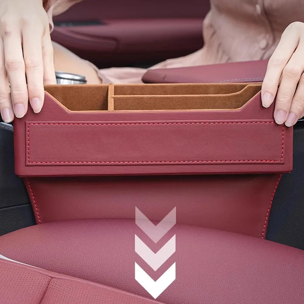 Car Seat Storage Box for Maxus e-Deliver 3/e-Deliver 5/e-Terron 9/Euniq 5/Euniq 6/Euniq 7, Premium Leather Car Storage Box Car Tidy Essentials with USB Charging Hole,C Red