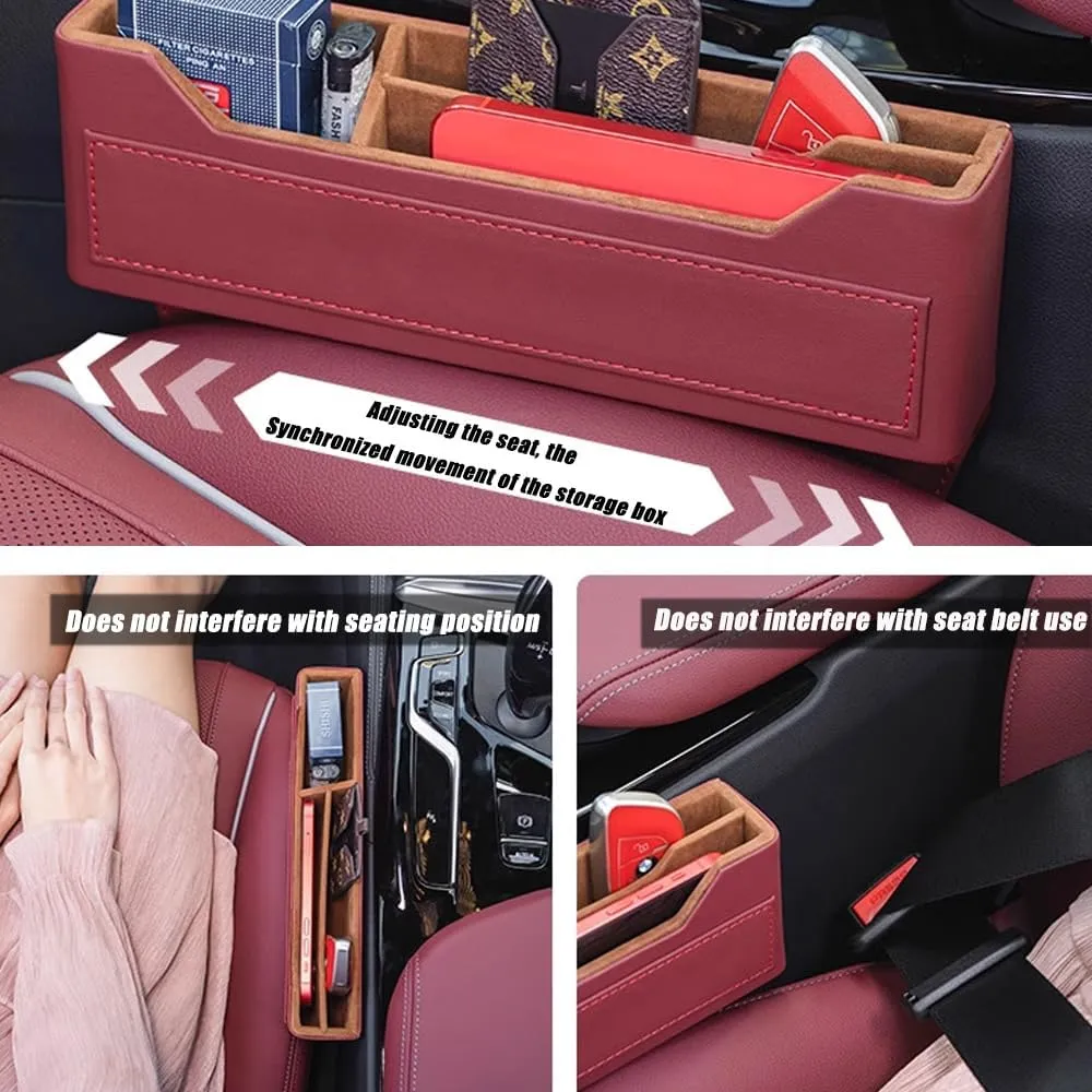 Car Seat Storage Box for Maxus e-Deliver 3/e-Deliver 5/e-Terron 9/Euniq 5/Euniq 6/Euniq 7, Premium Leather Car Storage Box Car Tidy Essentials with USB Charging Hole,C Red