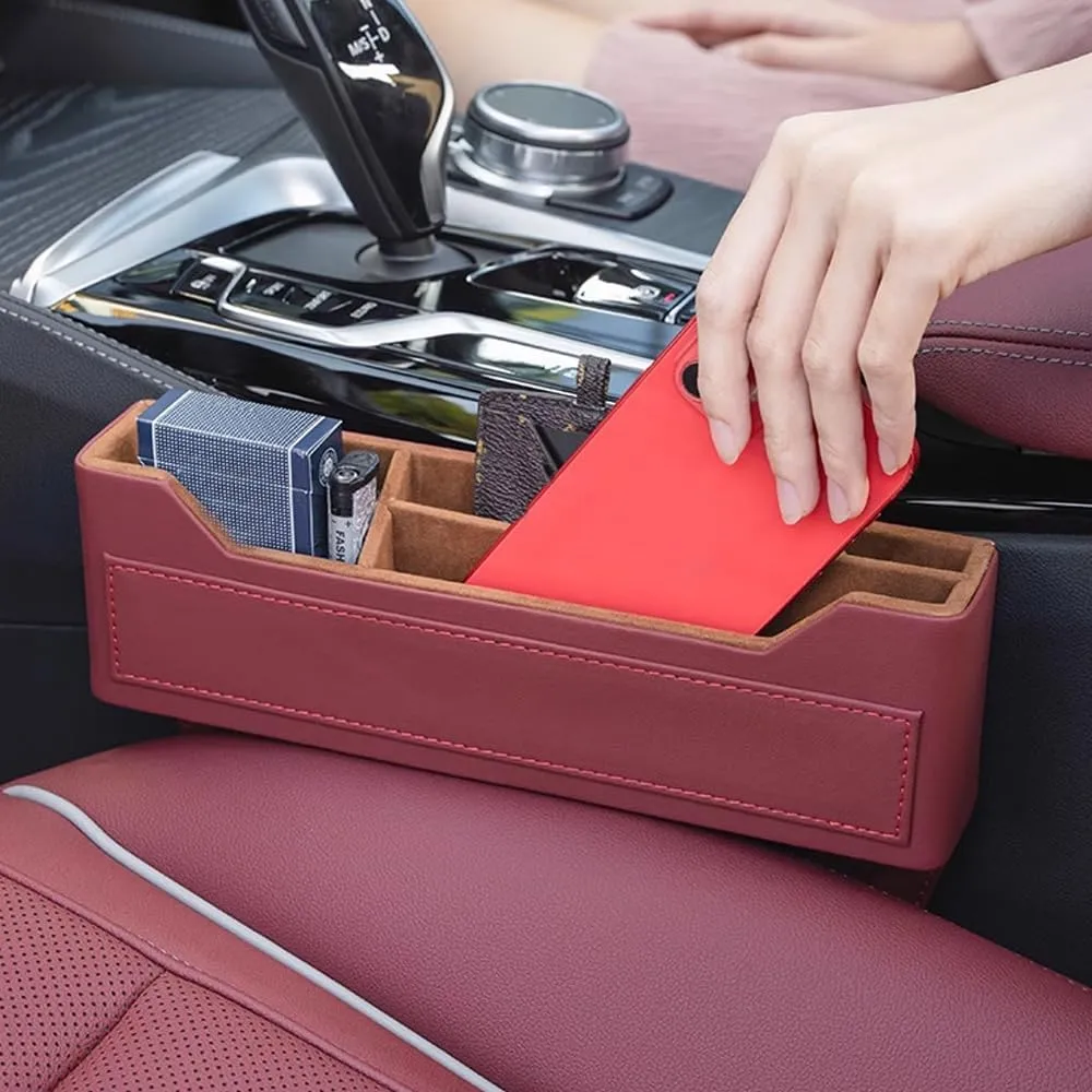 Car Seat Storage Box for Maxus e-Deliver 3/e-Deliver 5/e-Terron 9/Euniq 5/Euniq 6/Euniq 7, Premium Leather Car Storage Box Car Tidy Essentials with USB Charging Hole,C Red
