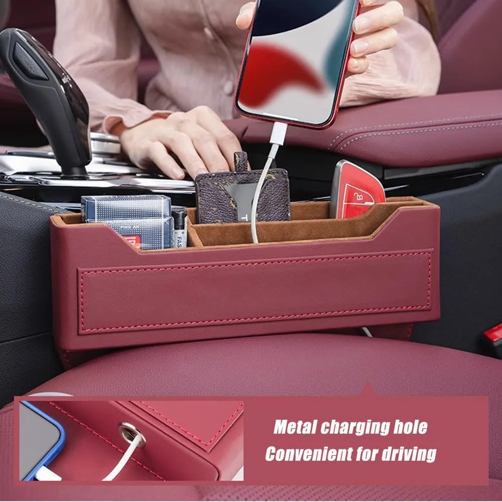 Car Seat Storage Box for Maxus e-Deliver 3/e-Deliver 5/e-Terron 9/Euniq 5/Euniq 6/Euniq 7, Premium Leather Car Storage Box Car Tidy Essentials with USB Charging Hole,C Red
