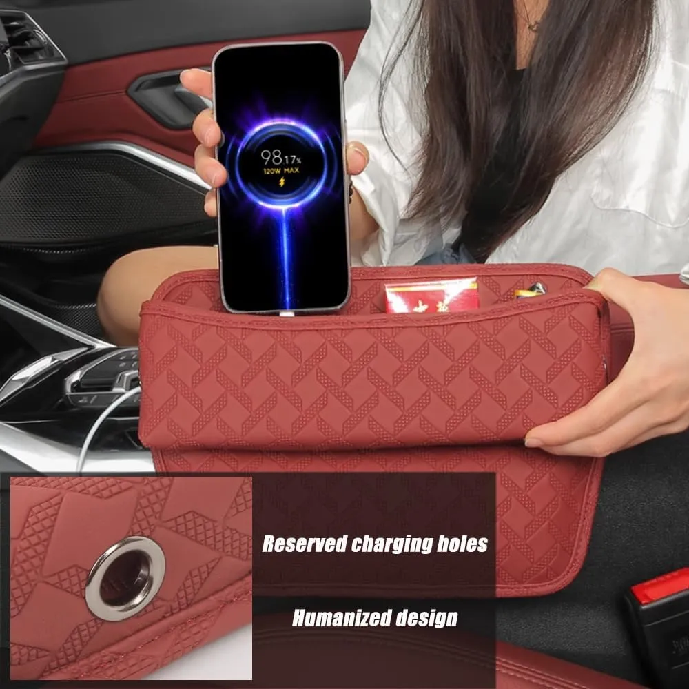 Car Seat Storage Box for Mercury Colony Park/Comet/Cougar/Custom/Eight/Monterey, Premium Leather Car Storage Box Car Tidy Essentials with USB Charging Hole,C Orange