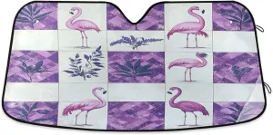 Car Sun Shade Windshield Reflective Aluminum Bubble Sun Shade for Car Windshield Blocks UV Rays & Heat (S/M/L) Purple Checkerboard Flamingos Lavender