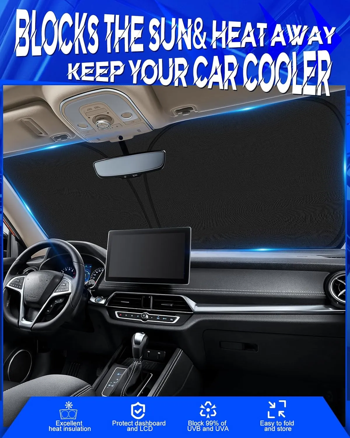 Car Windshield Sun Shade Compatible with GMC Hummer EV 2022-2025 Accessories, Foldable Window Sunshade Block UV Rays and Sun Heat