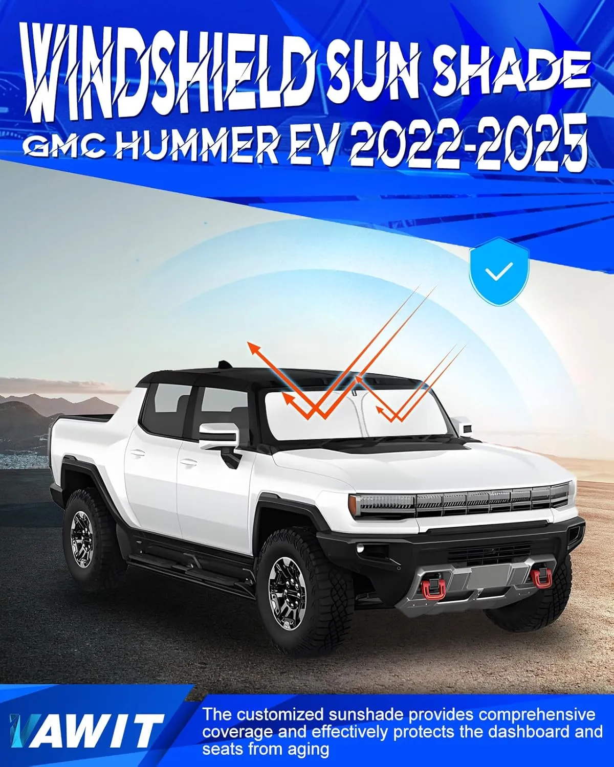 Car Windshield Sun Shade Compatible with GMC Hummer EV 2022-2025 Accessories, Foldable Window Sunshade Block UV Rays and Sun Heat