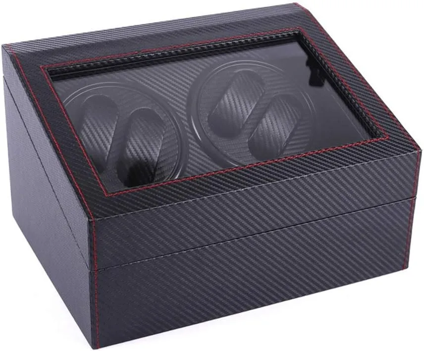 Carbon Fiber PU Leather 4 6 Double Automatic Winding Motor Box Mechanical Watch Turntable Watch Shaker