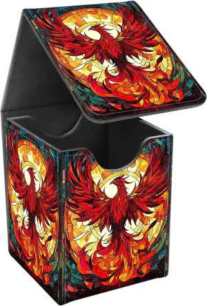 Card Deck Box, Card Storage Box Fits 100  Single Sleeved Cards, Large Capacity PU Leather Card Storage Box with Strong Magnet for Magic Commander TCG/CCG, Magic Phoenix
