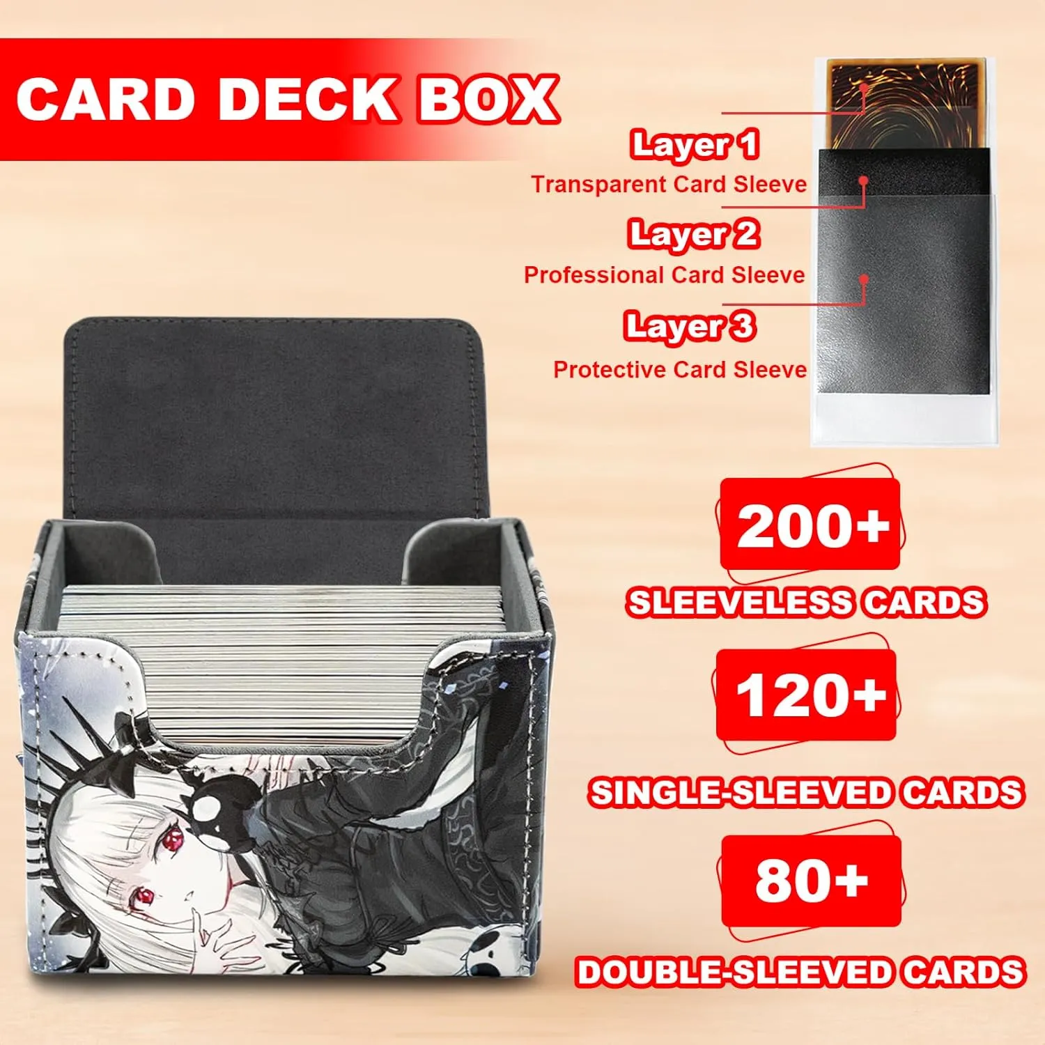 Card Deck Box Fits for YGO MTG,100  Card Storage Box Trading Games PU Leather Storage Premium Deck Case (A-Bao A Qu)