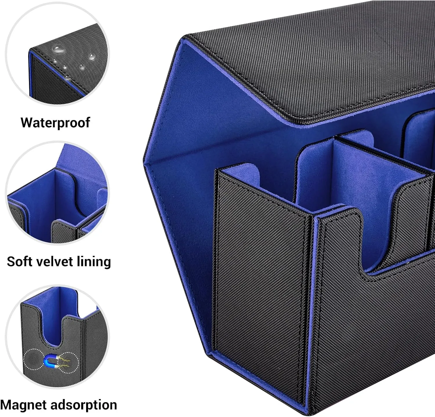 Card Deck Box for MTG, 5 in 1 Commander Deck Box TCG Card Box Deck Box with Dice Tray Holding 400  Unsleeved Cards Magic Commander CCG Sports Card Box (Black and Blue)