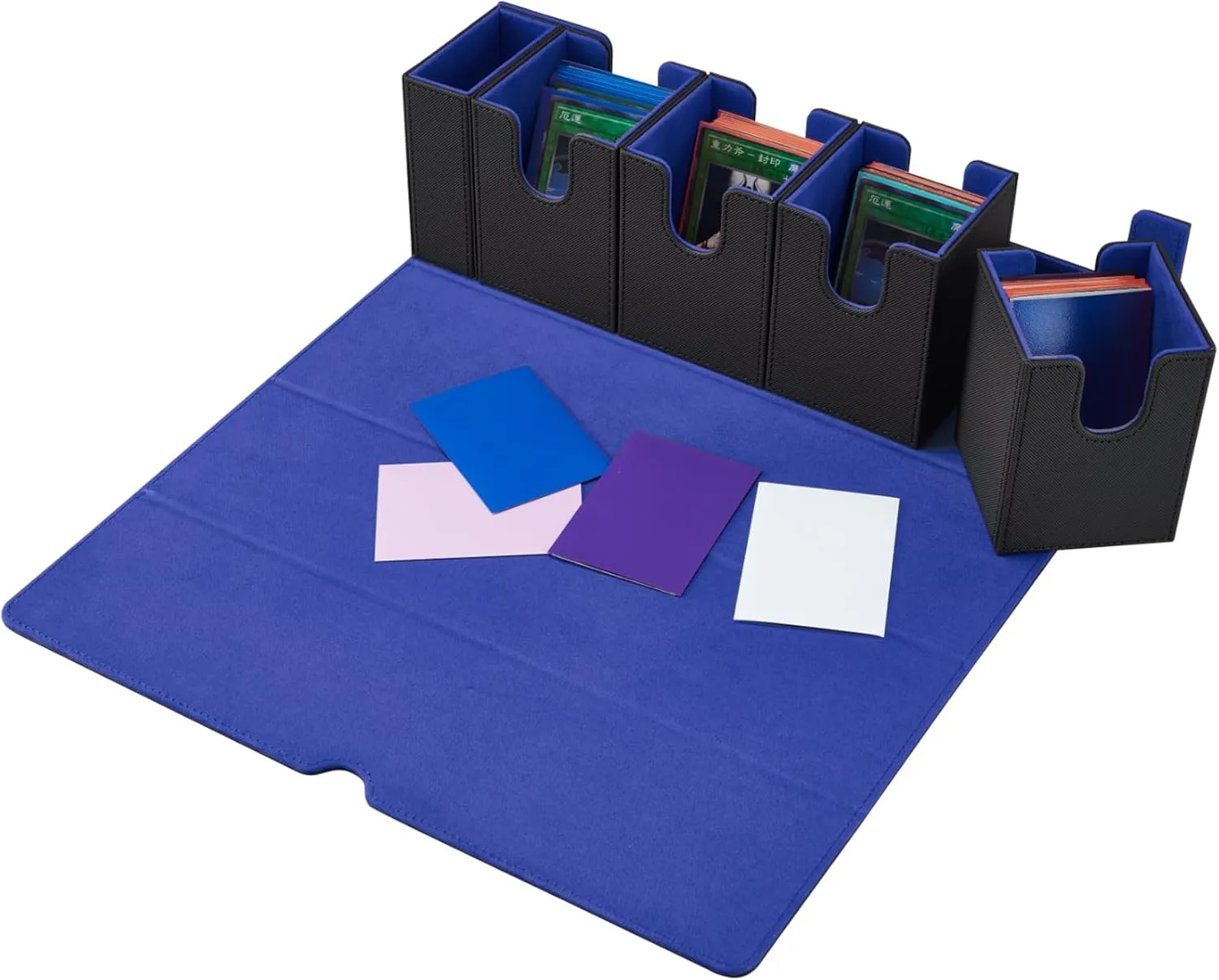 Card Deck Box for MTG, 5 in 1 Commander Deck Box TCG Card Box Deck Box with Dice Tray Holding 400  Unsleeved Cards Magic Commander CCG Sports Card Box (Black and Blue)
