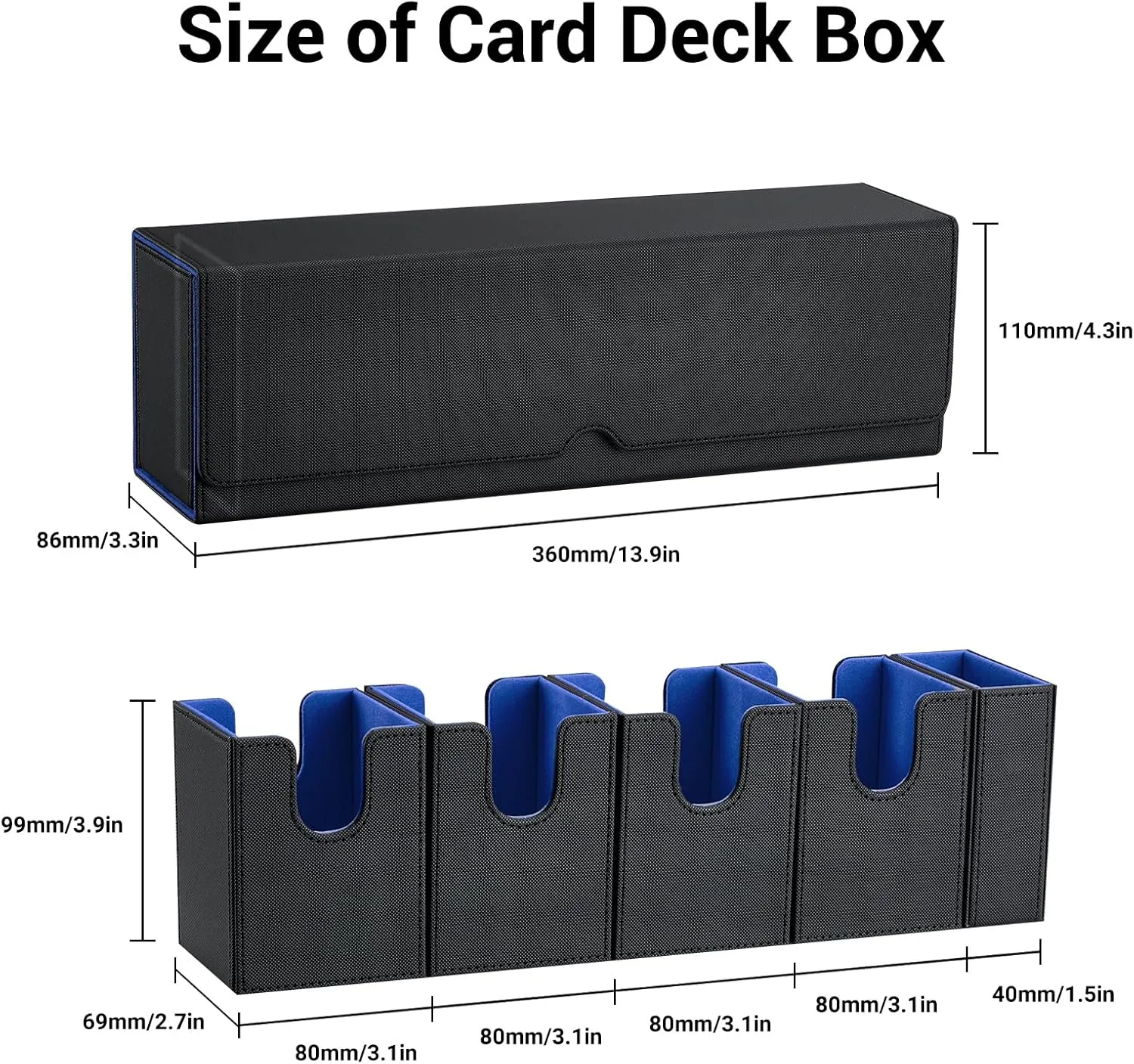 Card Deck Box for MTG, 5 in 1 Commander Deck Box TCG Card Box Deck Box with Dice Tray Holding 400  Unsleeved Cards Magic Commander CCG Sports Card Box (Black and Blue)