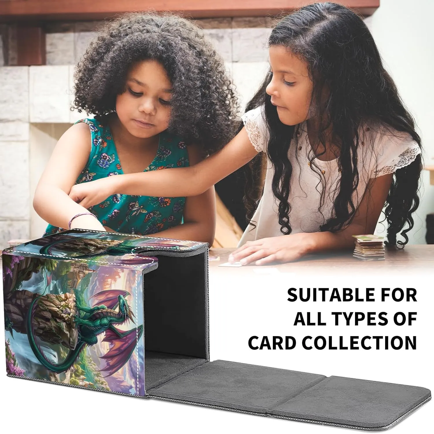 Card Deck Box for MTG Trading Cards, Magic Card Box Can Hold 110  Single Sleeved Cards, Waterproof PU Leather Material, Strong Magnetic Buckle Card Set Box Suitable for TCG CCG, Dragon Stone Pillar