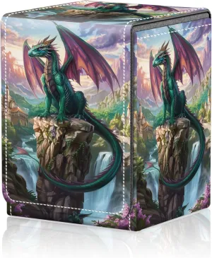 Card Deck Box for MTG Trading Cards, Magic Card Box Can Hold 110  Single Sleeved Cards, Waterproof PU Leather Material, Strong Magnetic Buckle Card Set Box Suitable for TCG CCG, Dragon Stone Pillar