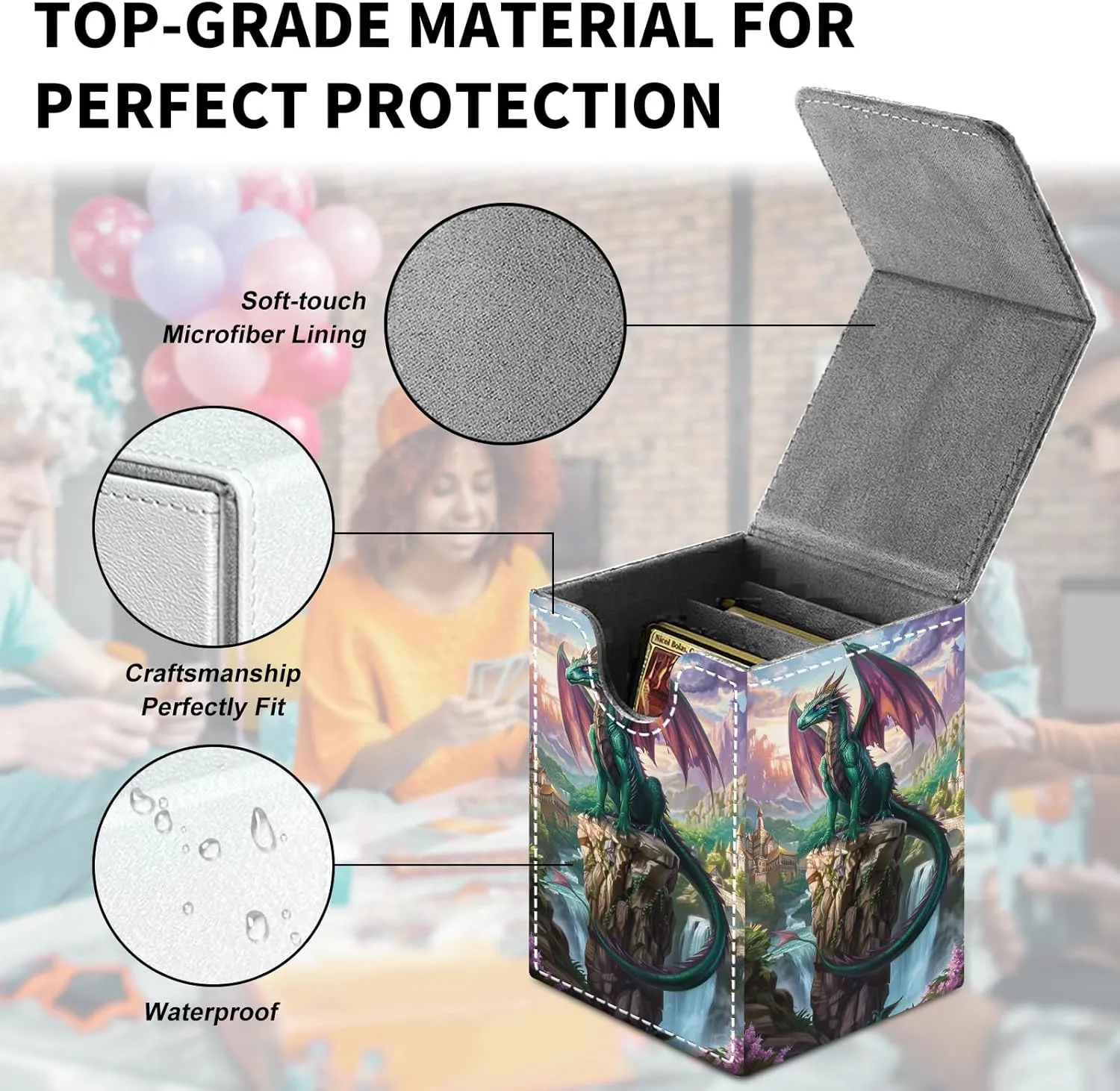 Card Deck Box for MTG Trading Cards, Magic Card Box Can Hold 110  Single Sleeved Cards, Waterproof PU Leather Material, Strong Magnetic Buckle Card Set Box Suitable for TCG CCG, Dragon Stone Pillar