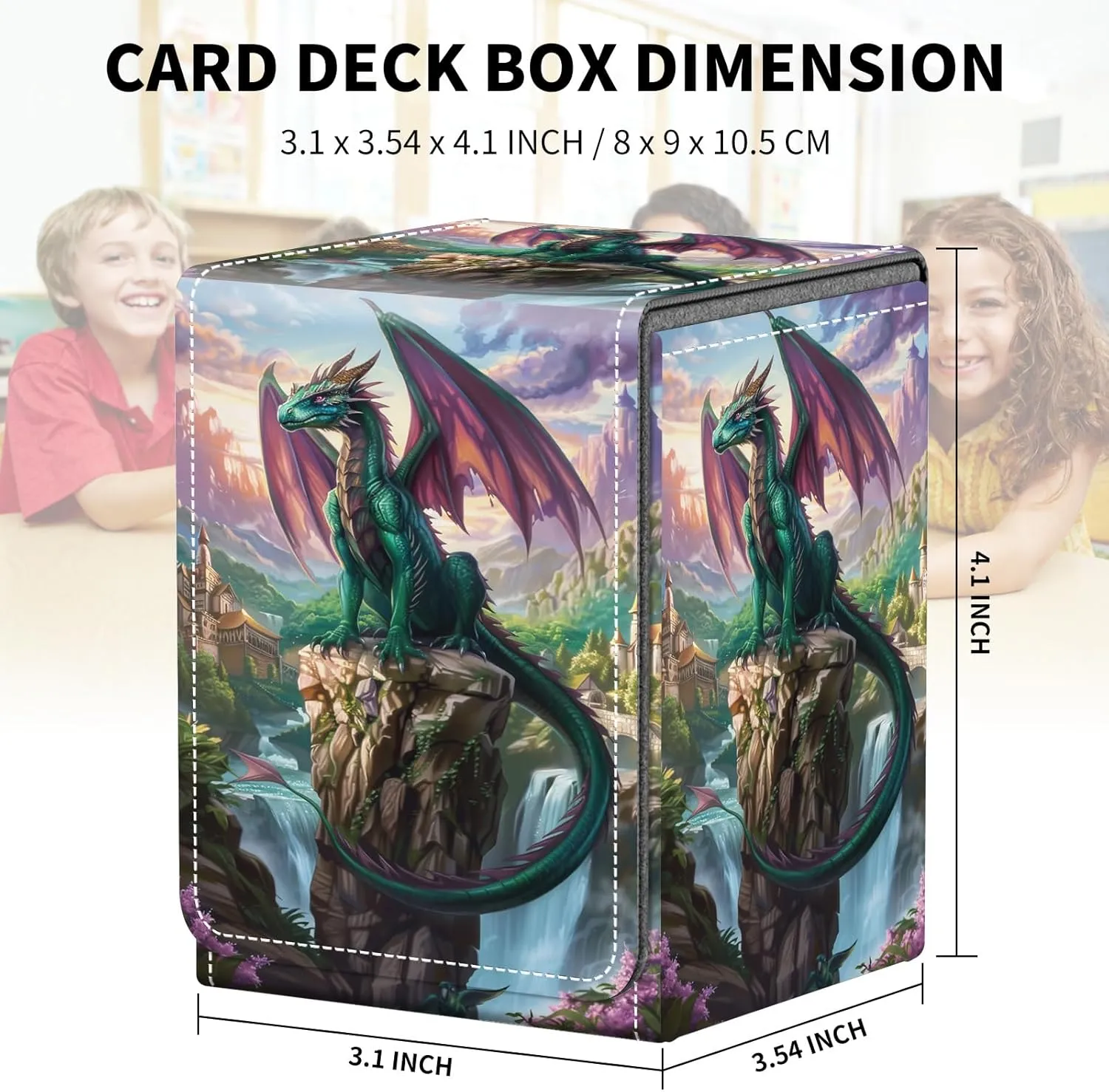 Card Deck Box for MTG Trading Cards, Magic Card Box Can Hold 110  Single Sleeved Cards, Waterproof PU Leather Material, Strong Magnetic Buckle Card Set Box Suitable for TCG CCG, Dragon Stone Pillar